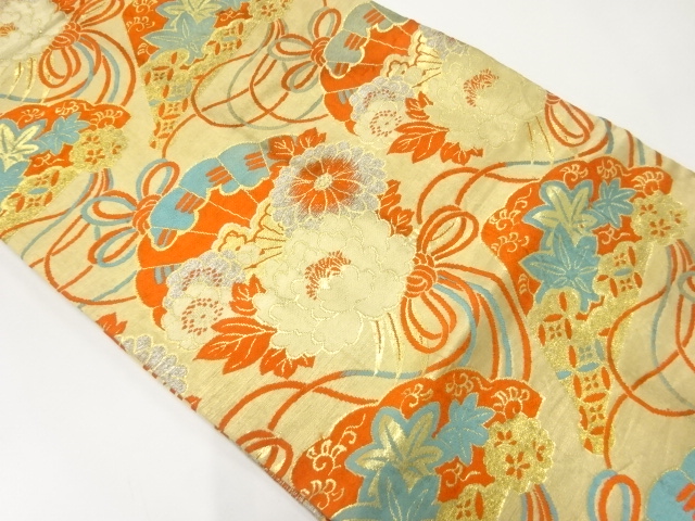 JAPANESE KIMONO / ANTIQUE FUKURO OBI / SILK / WOVEN FLOWER